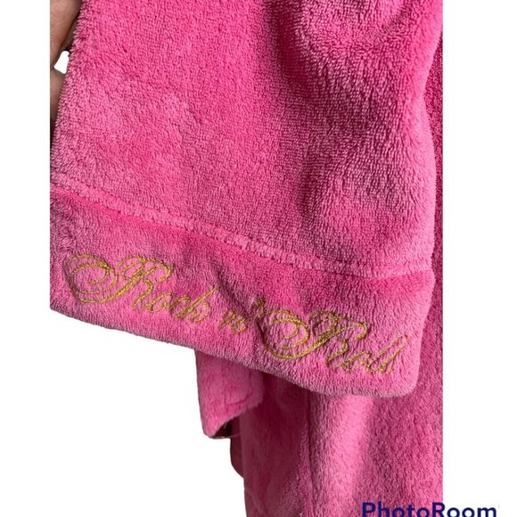 Victoria's Secret PINK M/L Gold Embroidery Plush Bath Robe Hoodie Barbie Core VS - Picture 5 of 9